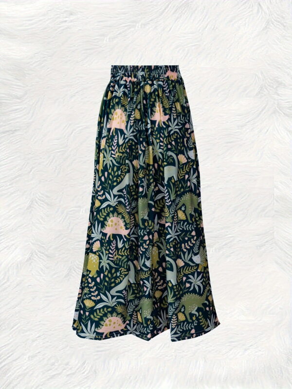 Palm Print Pleated Maxi Skirt