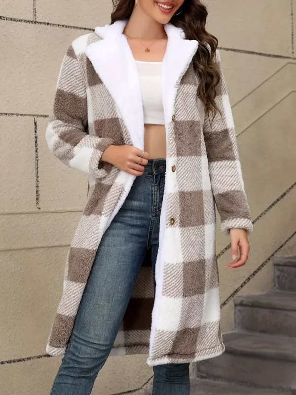 Long Check Collar Coat